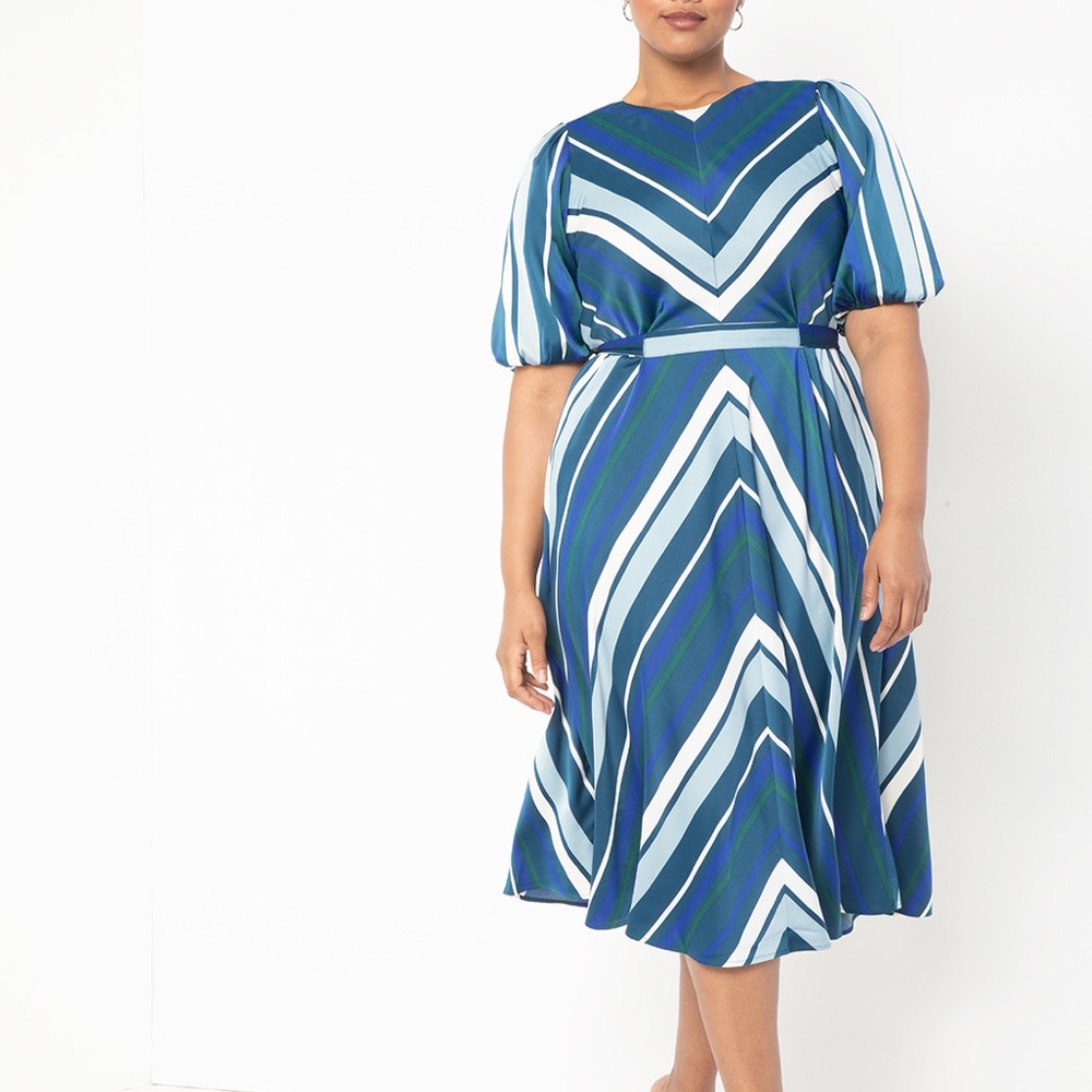 ELOQUII Puff Sleeve Striped Dress